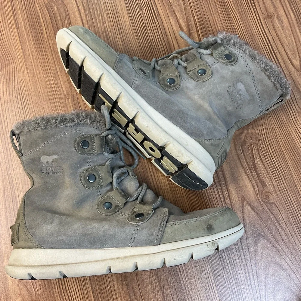 Sorel Gray suede Waterproof Fur-Trimmed Winter Boots Size 7